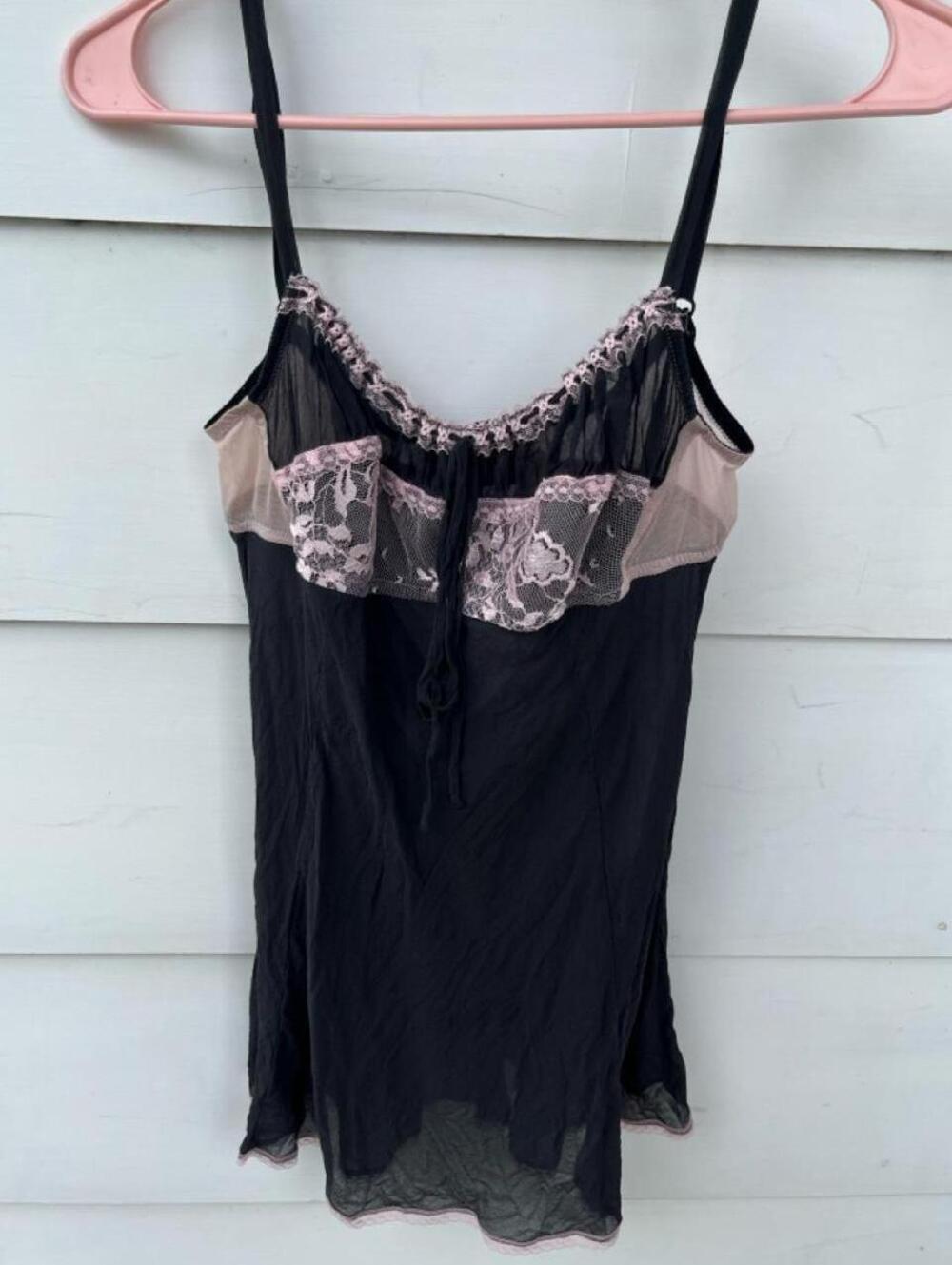 Victoria’s Secret 100% Silk Dark Grey Pink Lace Slip Y2K Size S